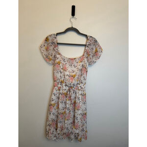 Mi Ami Francesca’s Floral Mini Dress XS Flutter Sleeve Smocked Waist Cottagecore